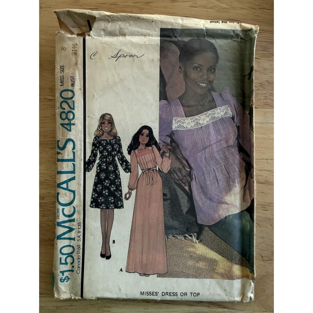 McCall's Pattern 4820 Misses' Dress Or Top Size 8 Bust‎ 31.5" CUT Complete
